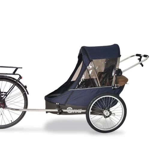 Przyczepka rowerowa 3w1 Wike Premium Double granatowo - brązowa