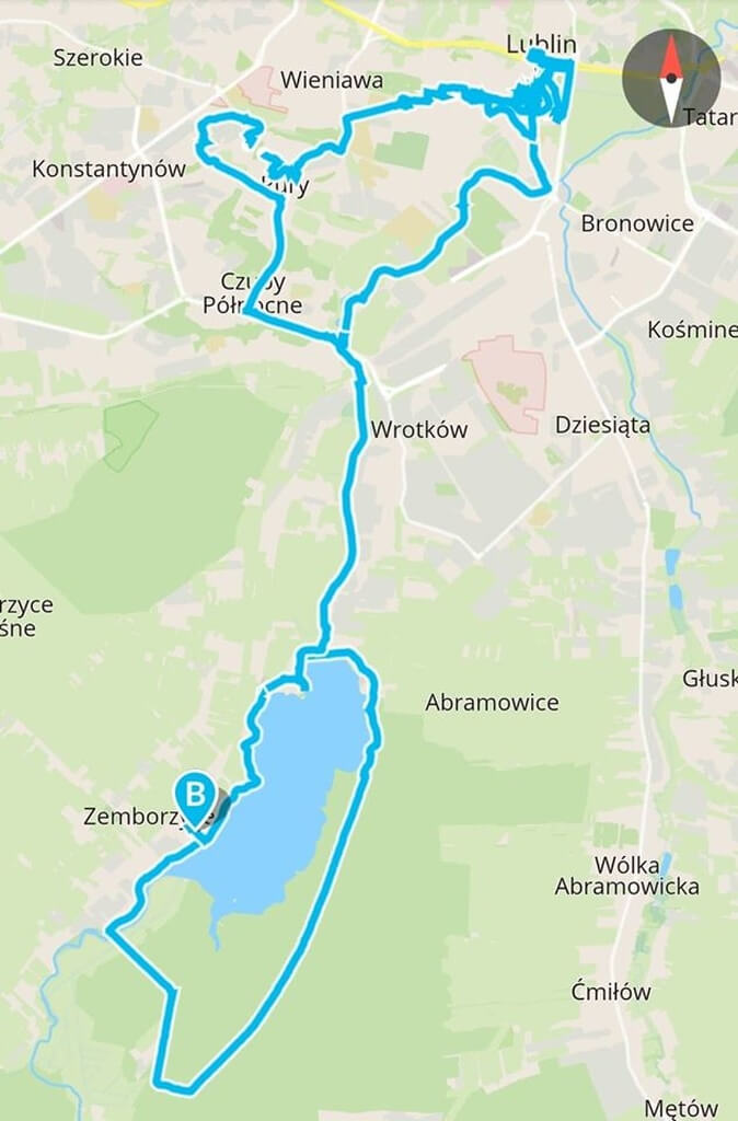 mapa trasy rowerowej po Lublinie